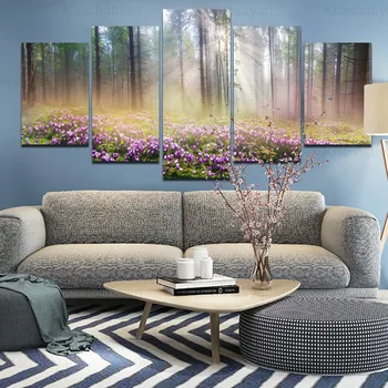 

Five-Piece Decorative Painting Living Room Flowers In The Forest Home Decoration Wall Poster Canvas Painting Study Room Decor