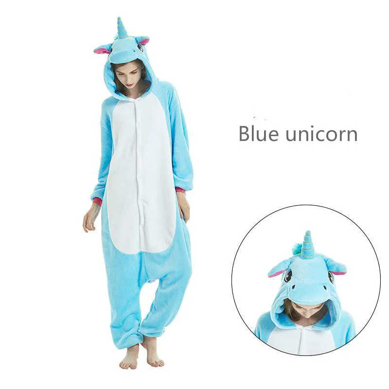 Kigurumi Triceratops pajamas Unicorn animal Cartoon children pijama for Boys Girls Kids Winter Flannel stitch onesie Sleepwear - Color: Blue unicorn