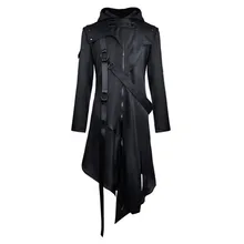 

Men's Trench Coat Gothic Black Goth Asymmetrical Long Jacket Slim Fit Men Strap Hooded Outerwear Autumn Fall Fashion Overcoat