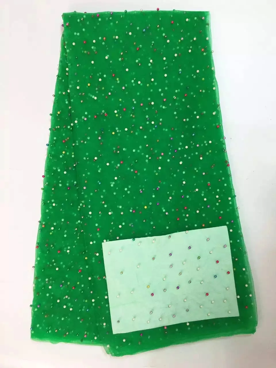 Новейший стиль вышитая бисером кружевная ткань модная африканская кружевная ткань тюль африканская французская кружевная ткань высокого качества J5629 - Цвет: Green