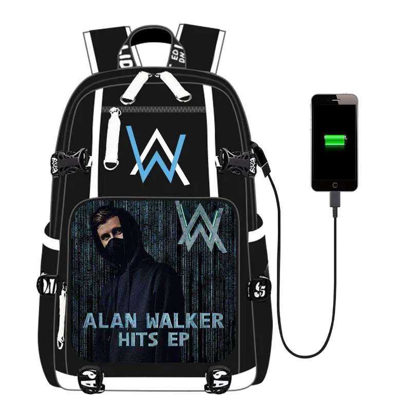 Школьный рюкзак Alan Walker с потертостями и usb-зарядкой для мужчин и женщин, дорожная сумка, сумка для ноутбука для подростков, студентов