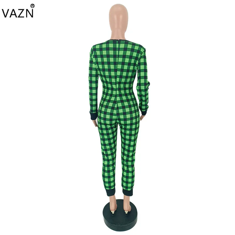 VAZN GFST17038 новые свободные спортивные костюмы комбинезоны в клетку с длинным рукавом облегающие круглые с коротким рукавом женские эластичные длинные узкие комбинезоны
