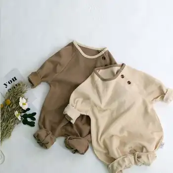 

ins autumn new product Korean baby and child comfortable simple one-piece suit for boys and girls long-sleeved romper cotton