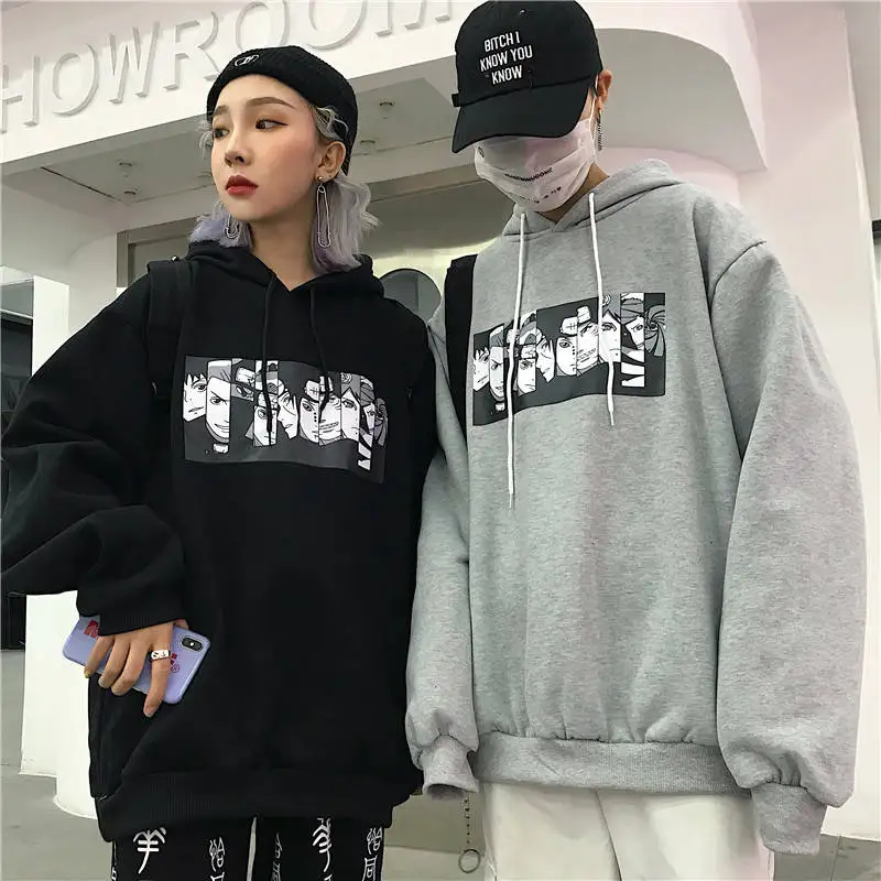 

Naruto Print Fall New Hoodies Plus Velvet Warm Oversized Men/Women Sweatshirt Harajuku Fun Japanese Street Anime White Pullovers