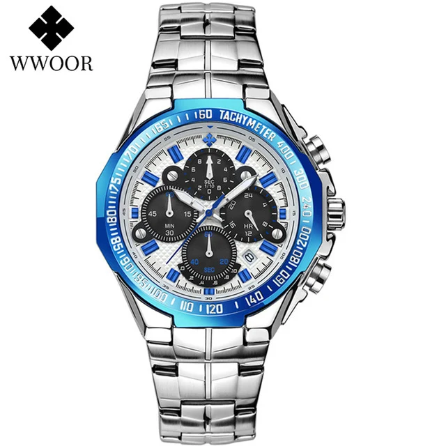 2021 WWOOR Men's Watch Top Brand Luxury Black Wrist watch Fashion Sports Chronograph steel Quartz Men Watches Relogio Masculino 