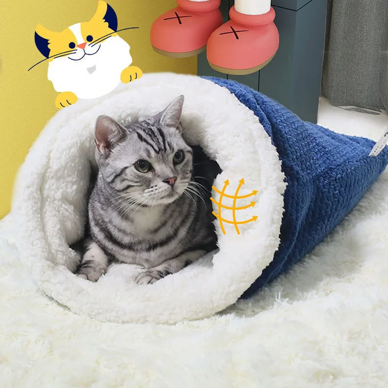Warm Cat Sleeping Bag Soft Kitten Beds Nest Polar Fleece Thicken