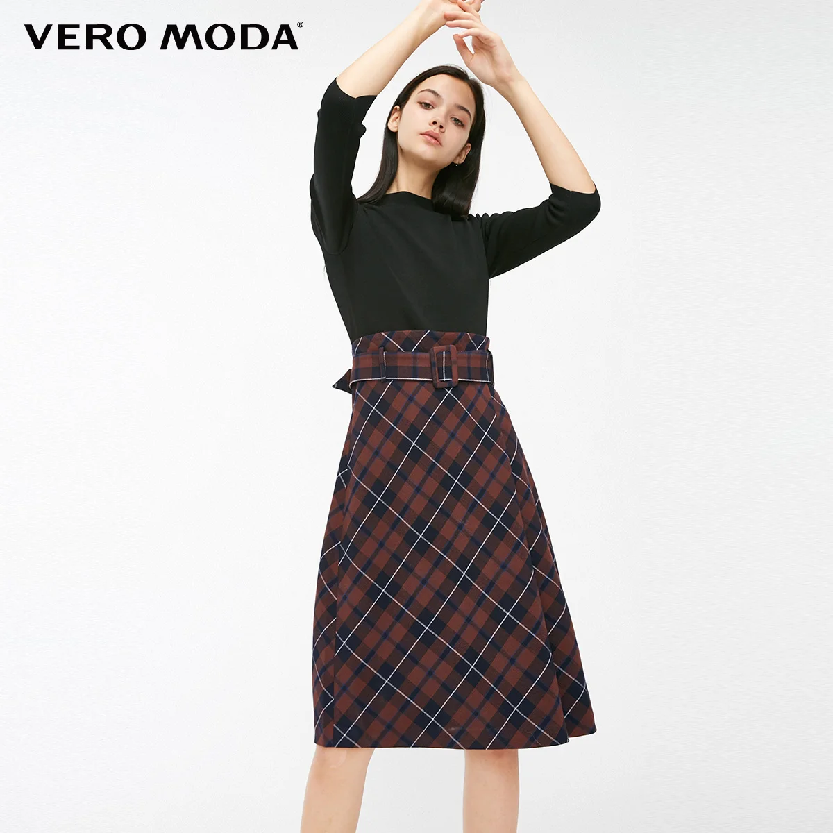 Burnt caramel mel. Vero Moda женское трикотажное платье с 3/4 рукавами в клетку | 31917C511 - Цвет: Burnt caramel mel.