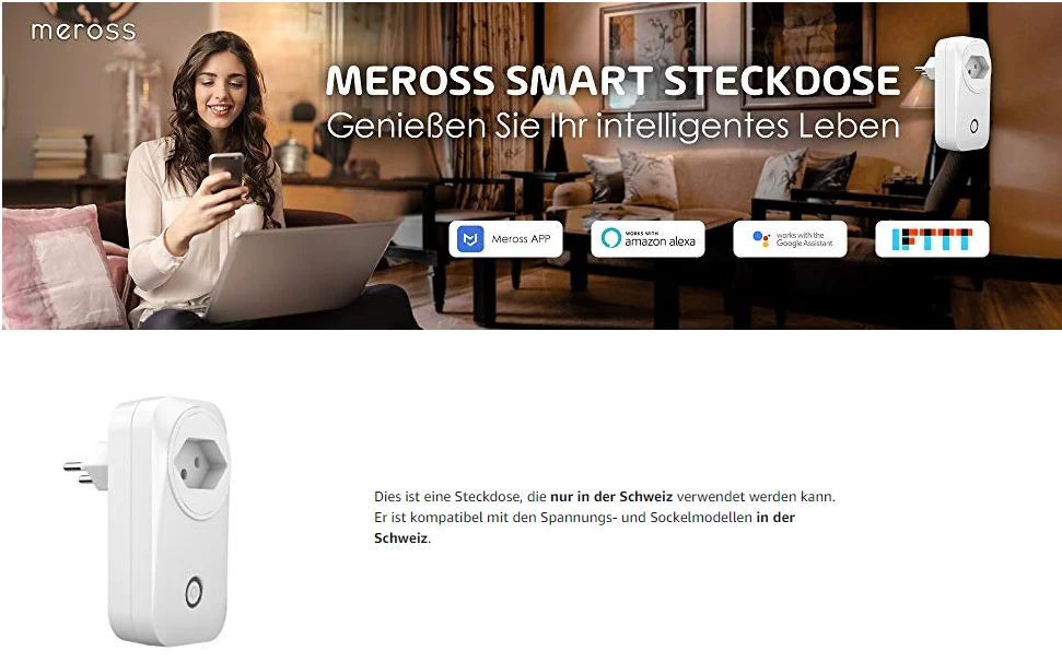 Swiss Smart Wifi Plug от Meross с функцией таймера дистанционного управления, Голосовое управление с Alexa Google Home и IFTTT, 2-Pack