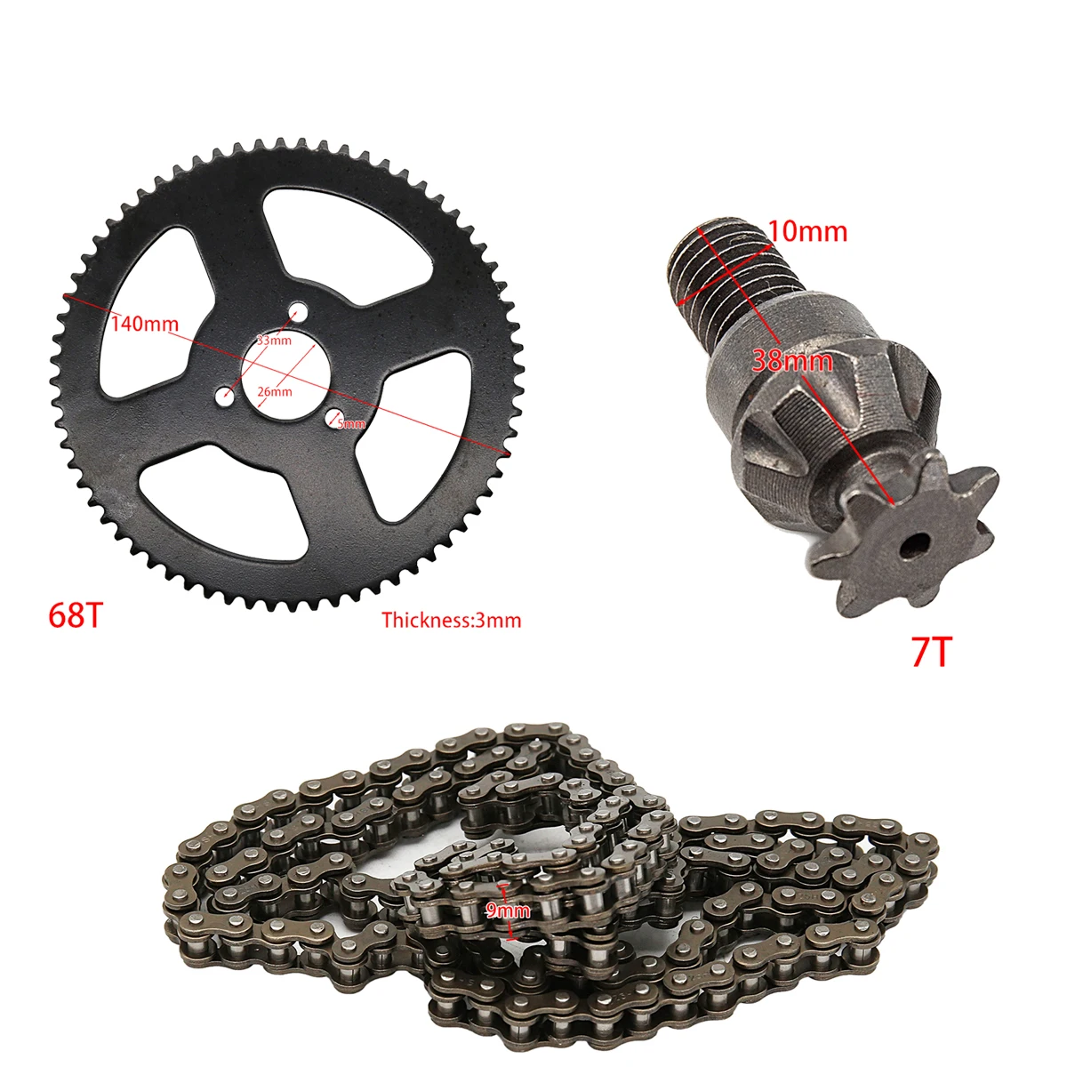 Catena 25H 144 Maglie 25H 68 Denti Pignone Posteriore 7 Denti Albero Pignone Per Triciclo Elettrico Mini Moto Pocket Bike Atv Quad