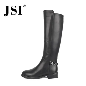 

JSI Casual Genuine Leather Women Winter Knee High Boots Metal Decoration Pointed Toe Square Heel Ladies Shoes JC533