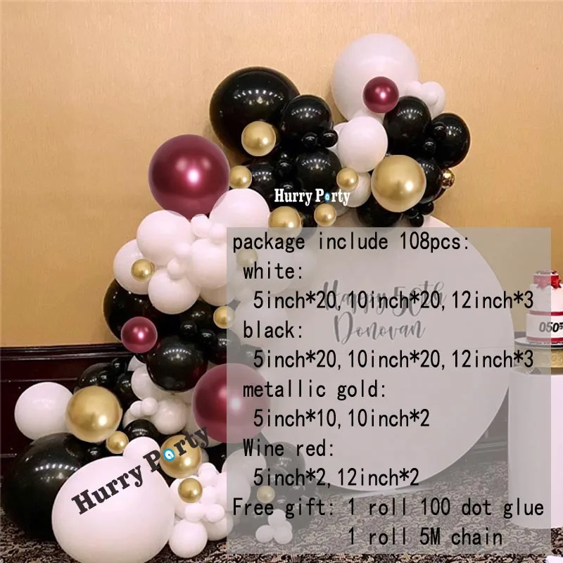 wedding balloon 108 шт./компл. чёрно-белые латексные воздушные шары гирлянда Chrome Arch; декор в виде золотистых металлических шары для свадьбы Обручение вечерние украшения свадебные принадлежности - Цвет: wedding balloon