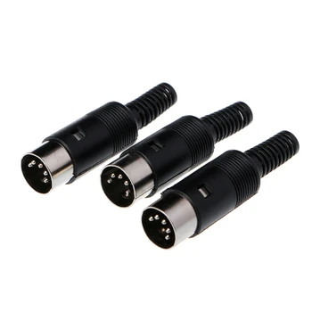 

3 Pcs DIN Male Plug Cable Connector 5 Pin with Plastic Handle
