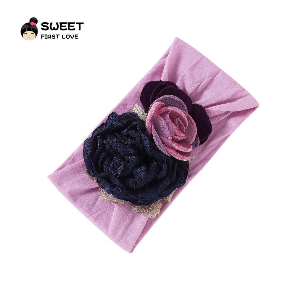 

1pcs Cute Two Flower Nylon Headbands for Girls Elastic Hair Accessories Headwraps Soft Hairwear Elastic Hairbands Wide Turban