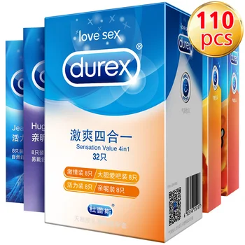 Durex préservatif 110 pièces 4 Types Ultra mince Sexy lubrifié coq préservatif en caoutchouc naturel Latex manchon de pénis jouets sexuels pour hommes, Sex shop