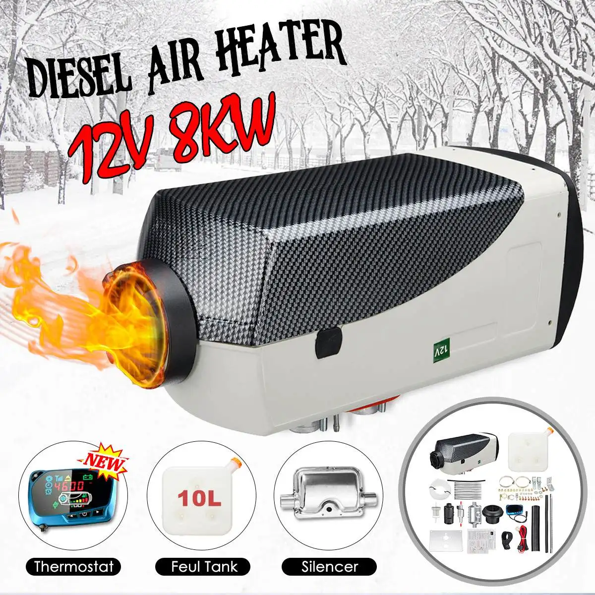 

Car Heater 8KW 12V Auto Air Diesel Heater Parking Heater LCD Thermostat Heating Fan 10L Fuel Tank for Truck Boat Motorhome rv