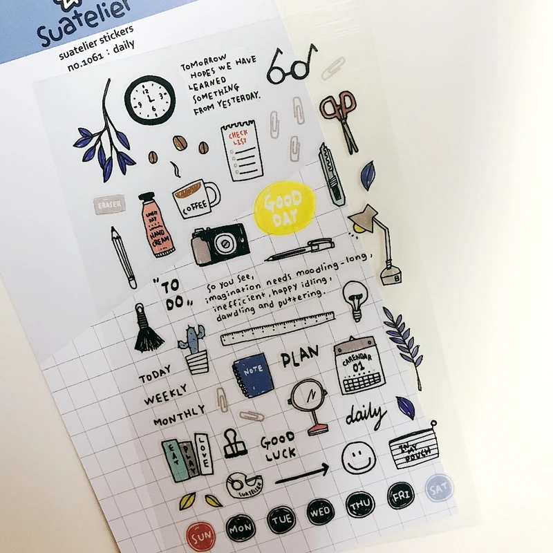 Suatelier Week Day Daily Sticker Plant Flower Clear PVC Scrapbooking Material Adhesive Die Cuttings Diary Journal Hobby Craft