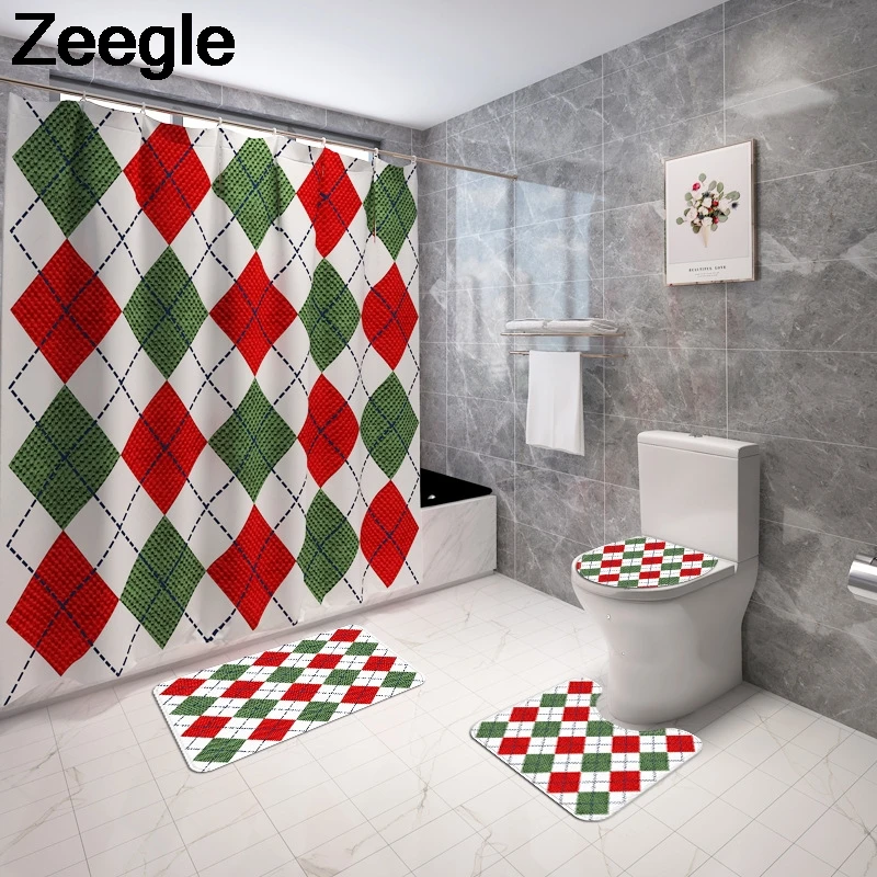 Simple abstract bathroom carpet waterproof shower curtain and bath mat