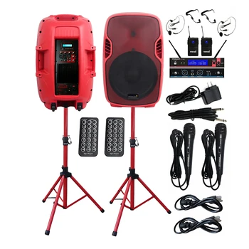 

STARAUDIO Pair 15" 3500W PA DJ Powered Active BT Speakers System DJ Stands 2CH UHF Headset Wireless Microphone System SSRM-15