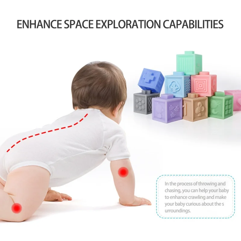 Educational 12pcs/set Baby Grasp Toy Building Blocks 3D Touch Hand Soft Balls Baby Massage Rubber Teethers Squeeze Toy Bath Toys