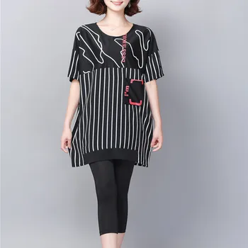 

Plus Size Loose Short-sleeved 2020 Summer Women's Slim Striped T-shirt Personalized Leopard Print Wide Leggings Pants Two-piece