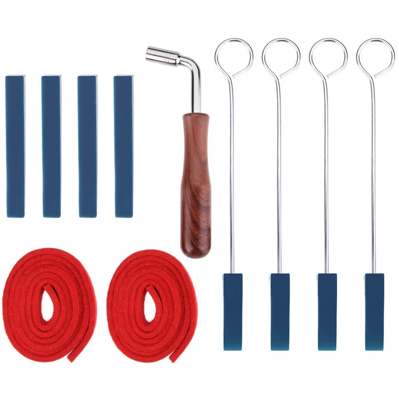 

11 Pieces Piano Tuning Fixing Tools Kit Includes 1 Piano Tuning Hammer, 2 Red Temperament Strip, 4 Mutes Handles And 4 Long Rubb