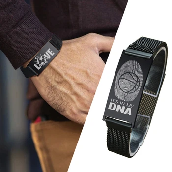 

MEN STAINLESS STEEL STRETCH MESH ID BRACELET FOR UNISEX JEWELRY PERSONALIZED ENGRAVING FITS ANY WRIST