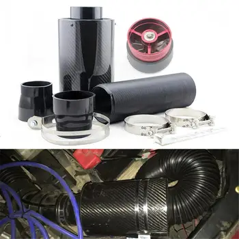 

Universal Car Carbon Fibre Cold Air Filter Feed Enclosed Intake Induction Pipes Cold High Flow Ducting Intake Admission