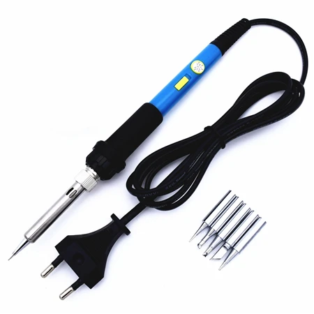 Soldering Iron Set 60 Вт 220 В Электрический паяльник Комплект с 5 наконечниками переключатель питания Регулируемая температура сварочный инструмент ЕС Разъем для электроники работы - Цвет: Soldering Iron Set