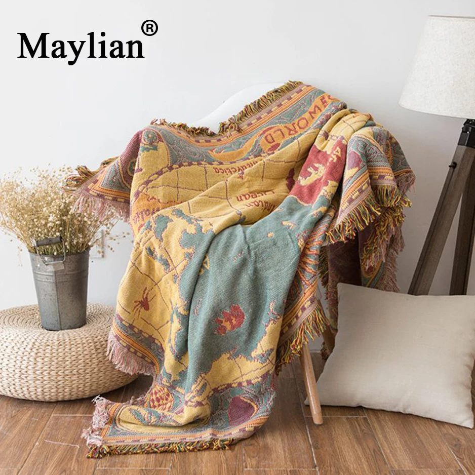 World Map Bohemian Chenille Plaids Blanket Sofa Decorative Throws Bohemian Chenille Plaids Blanket Sofa