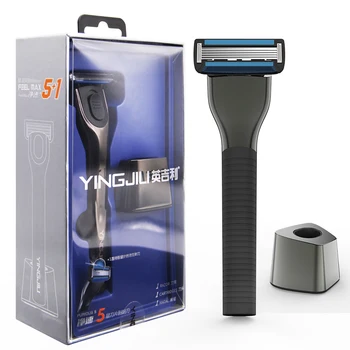 

DDPGGL Men Manual Shaver Razor Blade 5 Layer Razor Stainless Steel Shaving Razor Blade Metal Knife Holder and Base