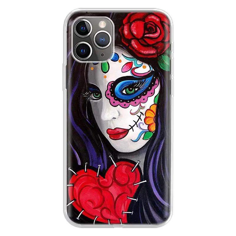 case iphone 13  Catrina Beautiful Rose Girl Skull Phone Case For iPhone 13 12 11 Pro Max 6 X 8 6S 7 Plus XS XR Mini 5S SE 2020 7P 6P Pattern Cov iphone 13 pink case