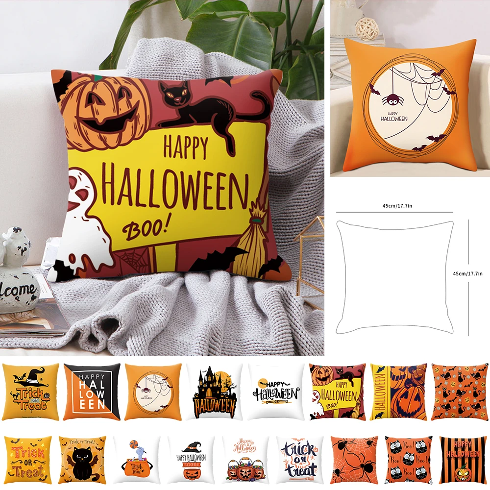 Urijk Happy Halloween Cushion Cover Yellow Letter Print Pillow Case Car Seat Sofa Waist Throw Pillowcases Home | Дом и сад