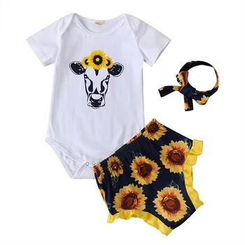 

Fashion New Female Baby Light Suit Cotton Short-Sleeved Printed Cartoon Baby T-shirt Short-Sleeved Suit Outfit Wholesale