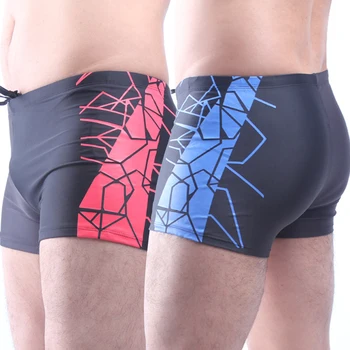

2020Matching Color Black and Dark Grey Swimming Trunk Geometric Imprint Male Swimwear Waist-tie Nylon Men Swimsuit