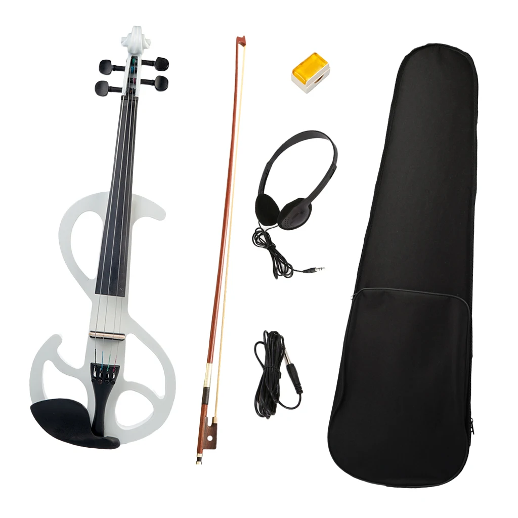1 Set 4/4 Solid Wood Electric/Silent Violin with Violins Fiddle Accessories Fittings, White