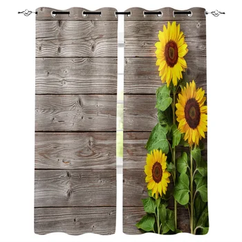 

Sunflowers Wood Flowers Window Curtains Living Room Kitchen Curtains for Bedroom Left and Right Biparting Open Curtains