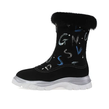 

Suede leather zippers Women snow Boot high heels platform ankle boots 2020 New fur Woman Winter Shoes woman size 34-41