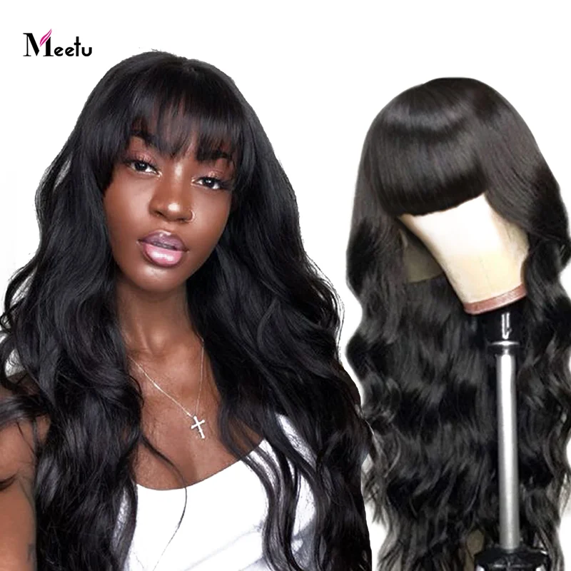 Meetu Body Wave Wig With Bangs Full Machine Made Wig Body Wave wigs