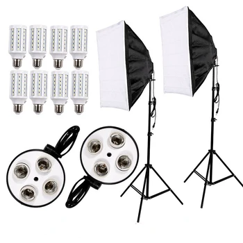 

Photography 8PCS E27 LED Bulbs Light Kit Photo Video Equipment+ 2PCS Softbox Light Box Tent+Light Stand for Studio Diffuser