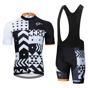 

2020 New Black and White STRAVA team Cycling Clothing Bike jersey Quick Dry Mens summer pro Cycling Jerseys bibs shorts suit