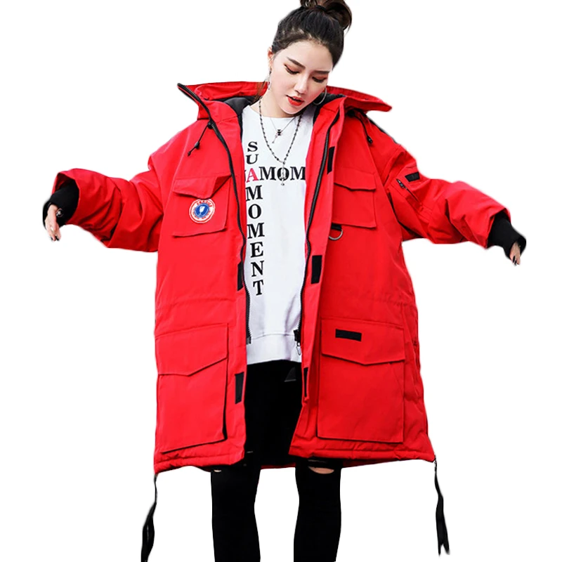 

Oversize Tooling coat Jacket Winter Parkas Jackets Women Long Down cotton Jackets Female Casual Hooded Jacket Overcoat XS FF1055