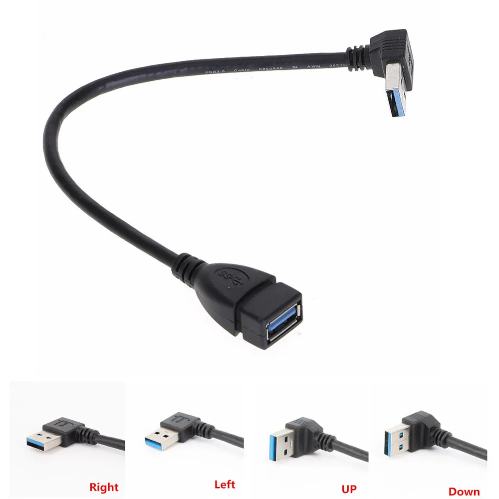 20cm USB 3.0 Right / Left /Up/Down Angle 90 Degree Extension Cable Male To Female Adapter Cord USB Cables cy 30cm displayport display port male to female 90 degree right down angled left down angled extension cable black