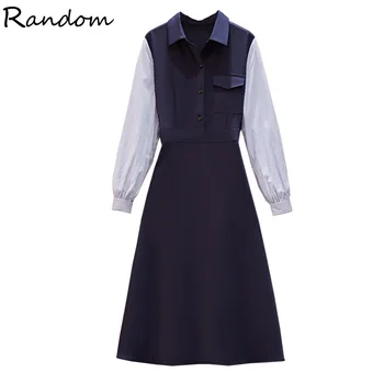 

Autumn Stripe Patchwork Blue Shirt Dress Women 2020 Smart Casual Plus Size Long Sleeve Office Lady Prom Party Bodycon Dresses