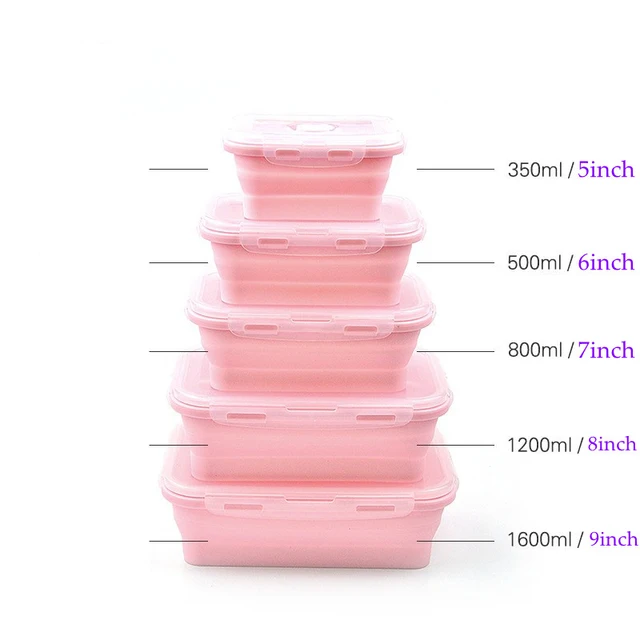 350-1200ml Silicone Collapsible Lunch Box Food Storage Container Microwavable Portable Bowl Picnic Camping Rectangle Outdoor Box 5