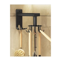 360 Degrees Rotating Wall-mounted Aluminum Kitchen Organizer Storage Rack with 8 Hooks for Kitchenware Cooking Utensil