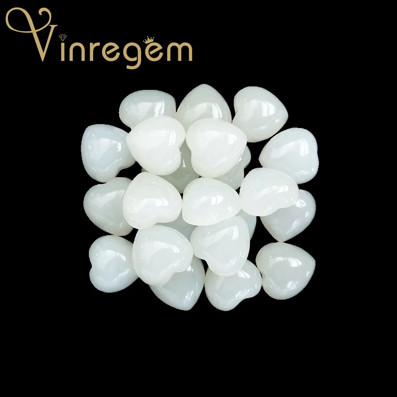 

Vinregem Branded AAAAA 1PCS Top Quality Natural Heart Cut White Hetian Jades Loose Gemstones For DIY Jewelry Making Wholeslae