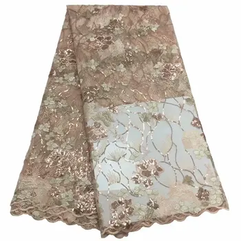

NEW High Quality 2020 Tulle sequins Beaded French Nigerian Lace Fabrics Pearls Embroidered Guipure African 3d Lace Fabric gold