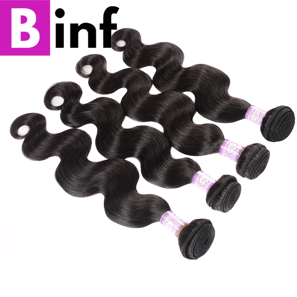 BINF волосы 4 шт. перуанские пучки волнистых волос естественного цвета человеческие волосы для наращивания 8 до 28 смешанных дюймов не Реми