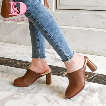 

Doratasia New Arrivals 2020 Genuine Leather Sheepskin Chunky High Heels Shoes Woman Pumps Mules Slip On Black Pumps Women Shoes