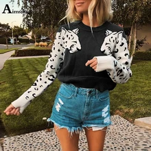 ##Special Price Aimsnug High Temperature Women's Sweaters Pullovers Contrast Leopard 2019 Autumn Winter Female knitting Pullovers Casual Jumpers ##Special Price Aimsnug High Temperature Women's Sweaters Pullovers Contrast Leopard 2019 Autumn Winter Female knitting Pullovers Casual Jumpers